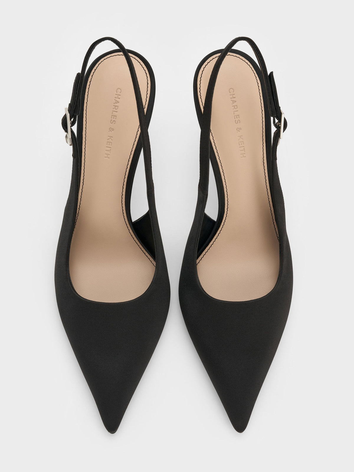 CHARLES & KEITH Recommended / Teardrop-Crystal Pointed Slingback Pumps - Black Textured