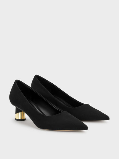 CHARLES & KEITH Special Offer / Cammie Faux Suede Metallic-Heel Pumps - Black Textured