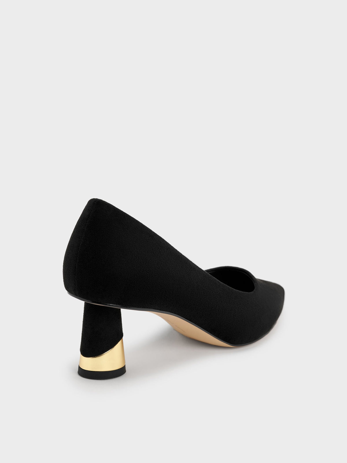 CHARLES & KEITH Special Offer / Cammie Faux Suede Metallic-Heel Pumps - Black Textured