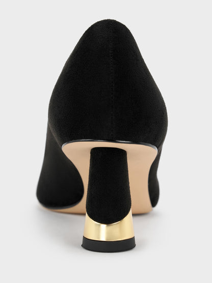 CHARLES & KEITH Special Offer / Cammie Faux Suede Metallic-Heel Pumps - Black Textured