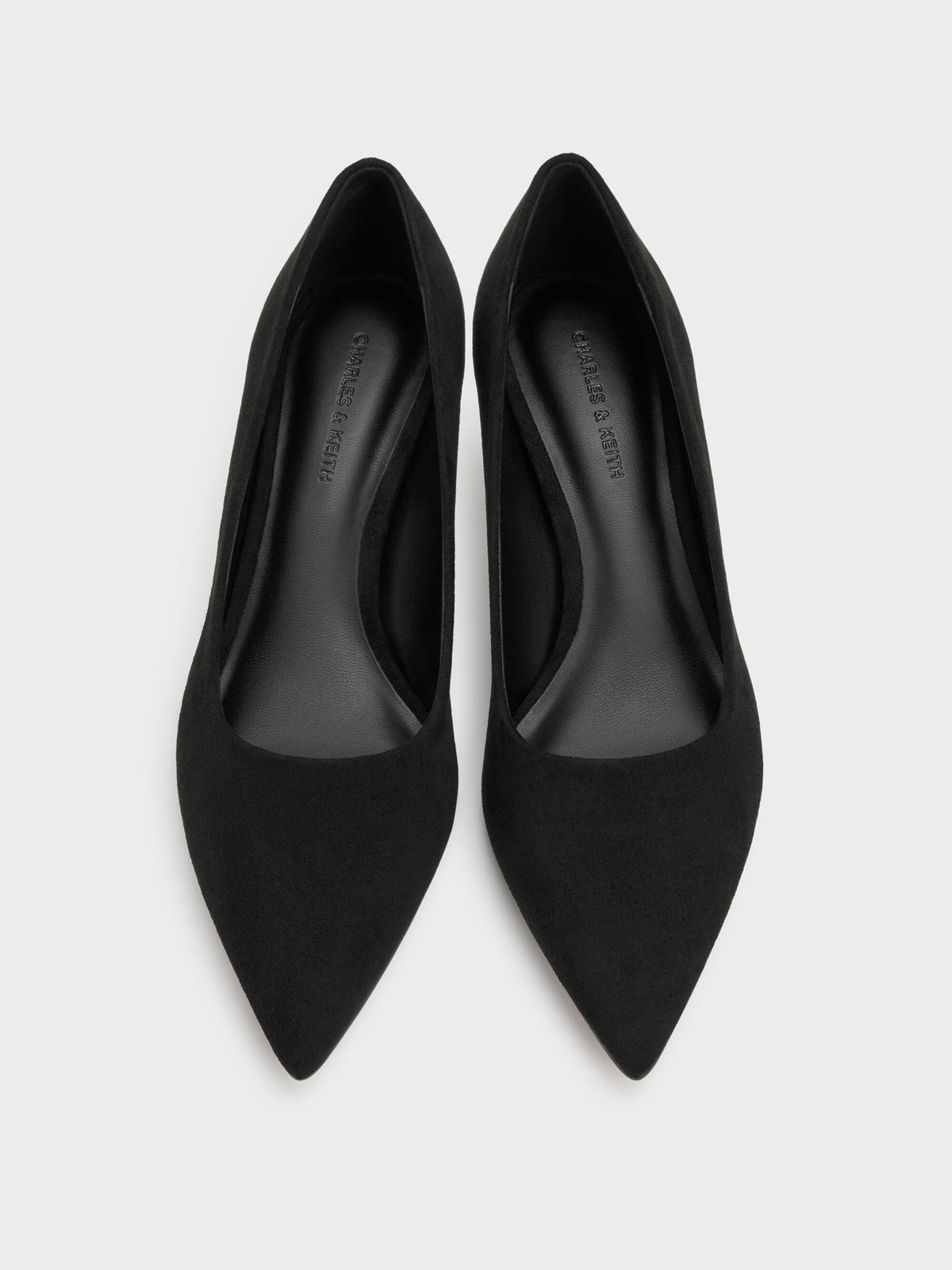 CHARLES & KEITH Special Offer / Cammie Faux Suede Metallic-Heel Pumps - Black Textured