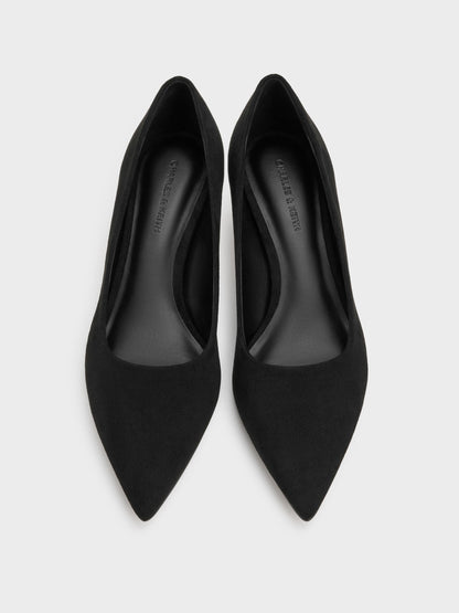 CHARLES & KEITH Special Offer / Cammie Faux Suede Metallic-Heel Pumps - Black Textured