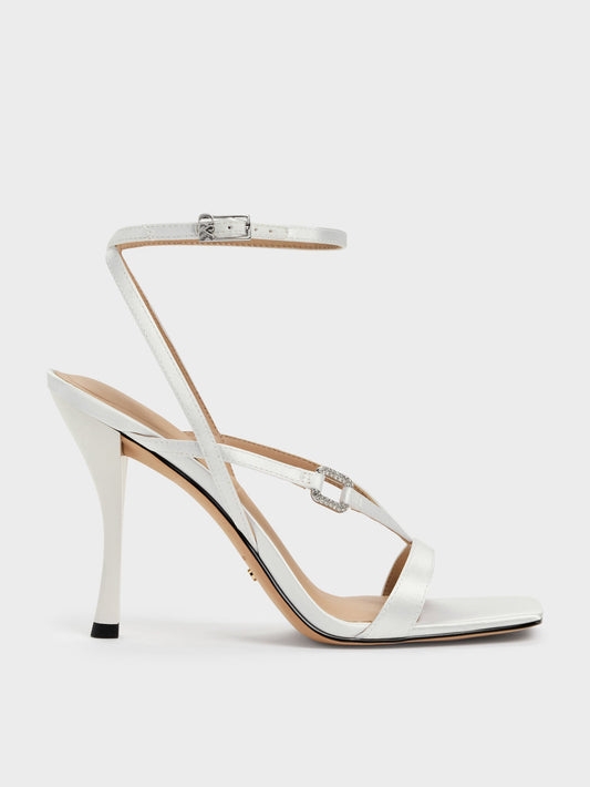 CHARLES & KEITH Discount / Crystal-Buckle Ankle-Strap Heels - White