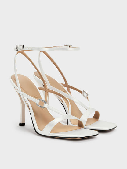 CHARLES & KEITH Discount / Crystal-Buckle Ankle-Strap Heels - White
