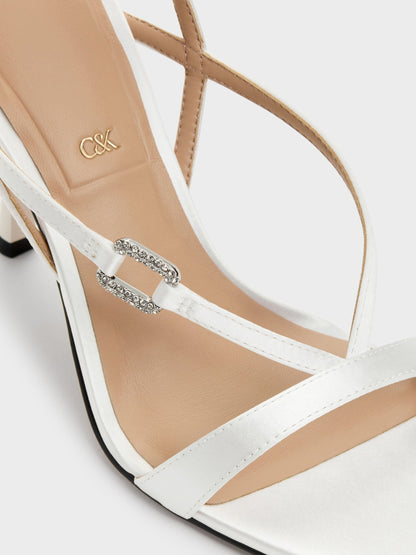 CHARLES & KEITH Discount / Crystal-Buckle Ankle-Strap Heels - White