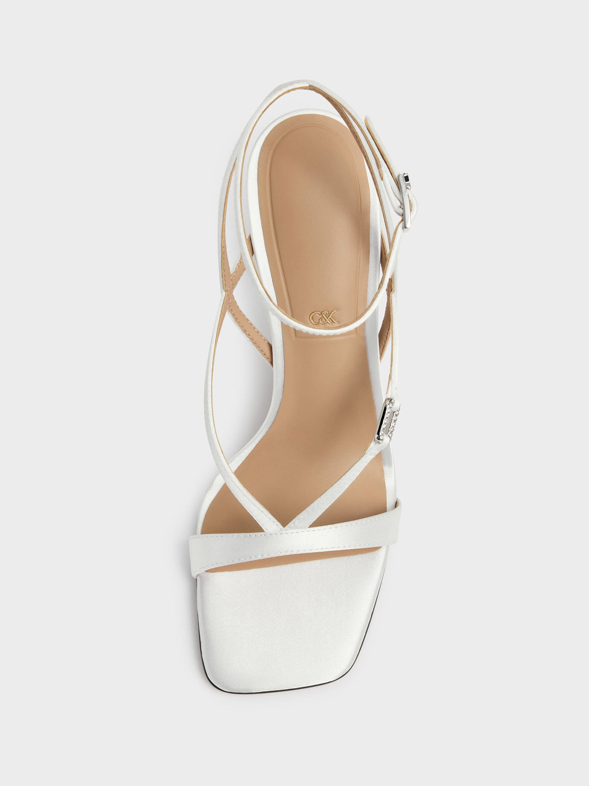 CHARLES & KEITH Discount / Crystal-Buckle Ankle-Strap Heels - White