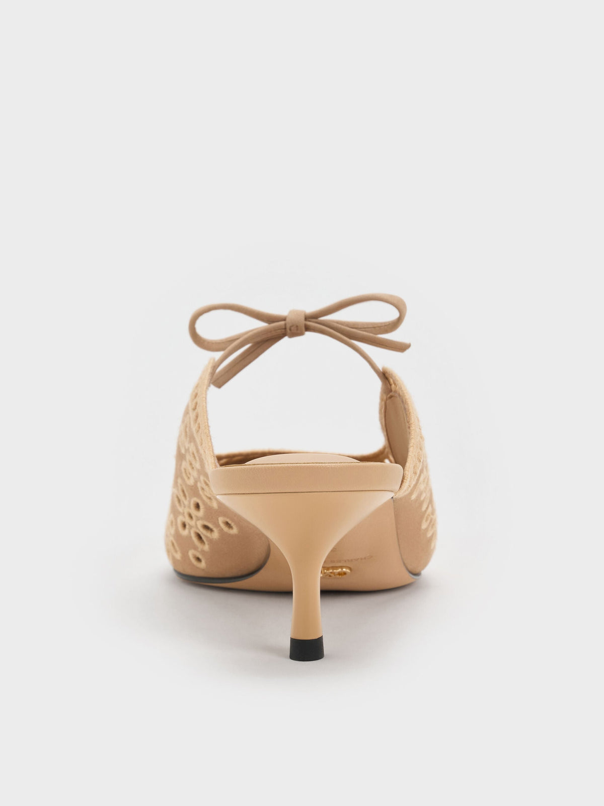 CHARLES & KEITH Sale / Leather Embroidered Heeled Mules - Beige