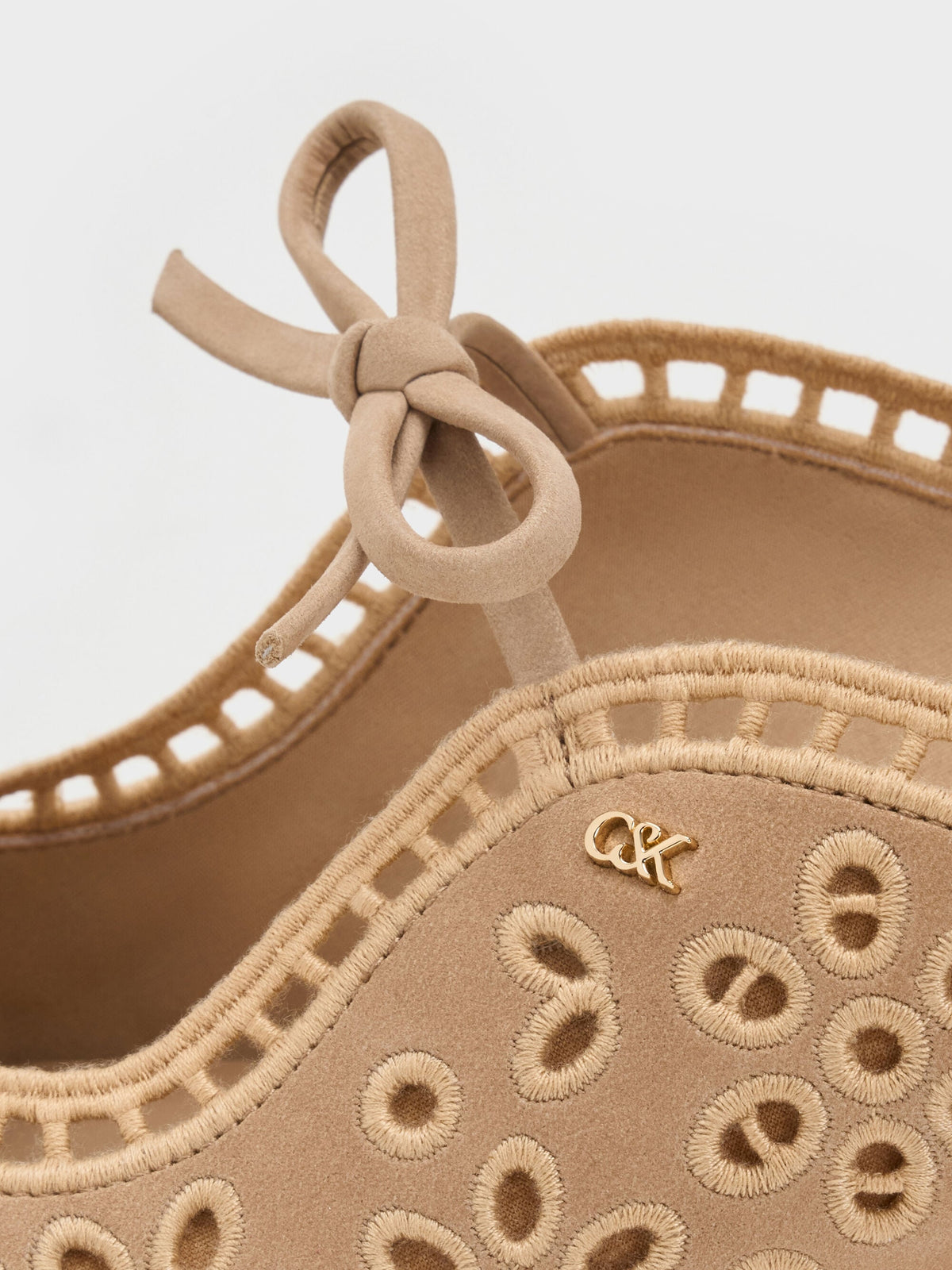 CHARLES & KEITH Sale / Leather Embroidered Heeled Mules - Beige