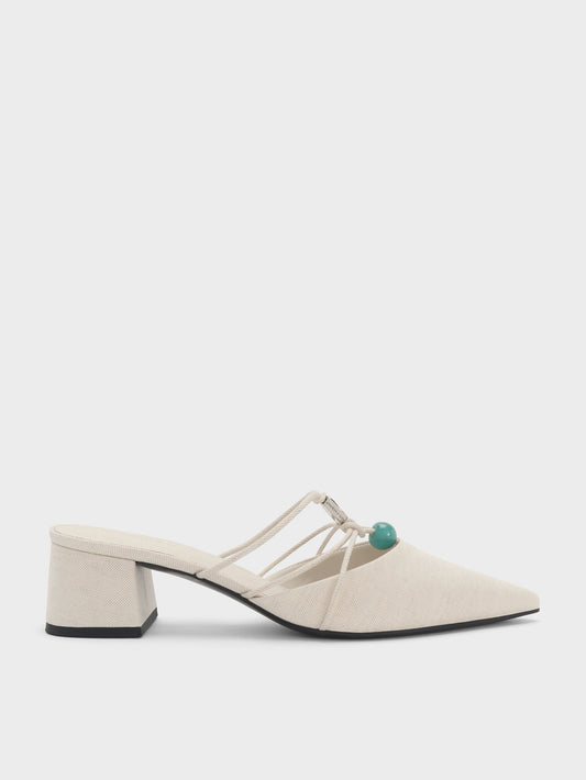 CHARLES & KEITH Deals / Georgie Linen Bead Pointed Mules - Chalk