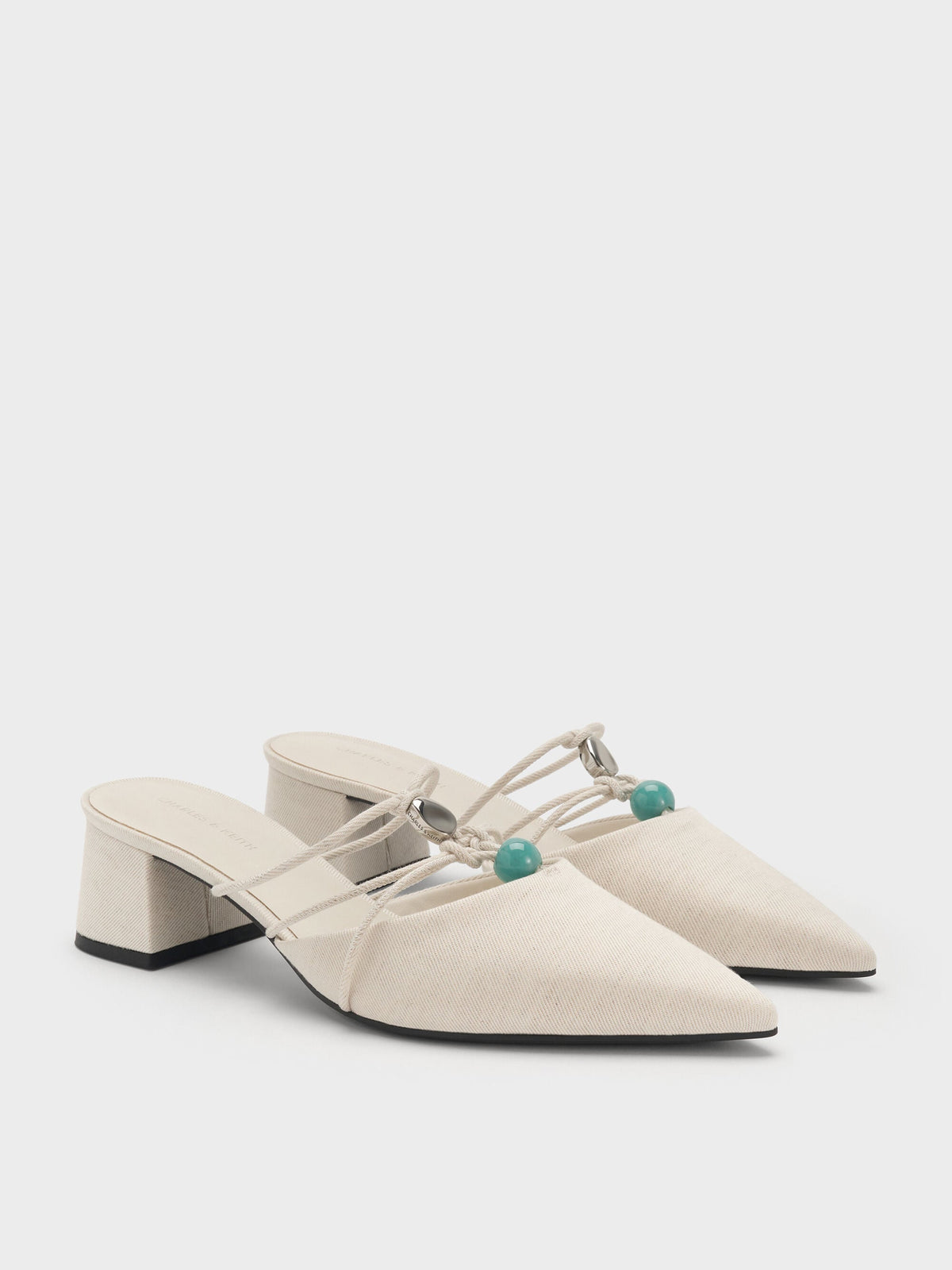 CHARLES & KEITH Deals / Georgie Linen Bead Pointed Mules - Chalk