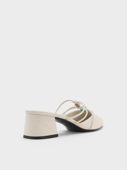 CHARLES & KEITH Deals / Georgie Linen Bead Pointed Mules - Chalk