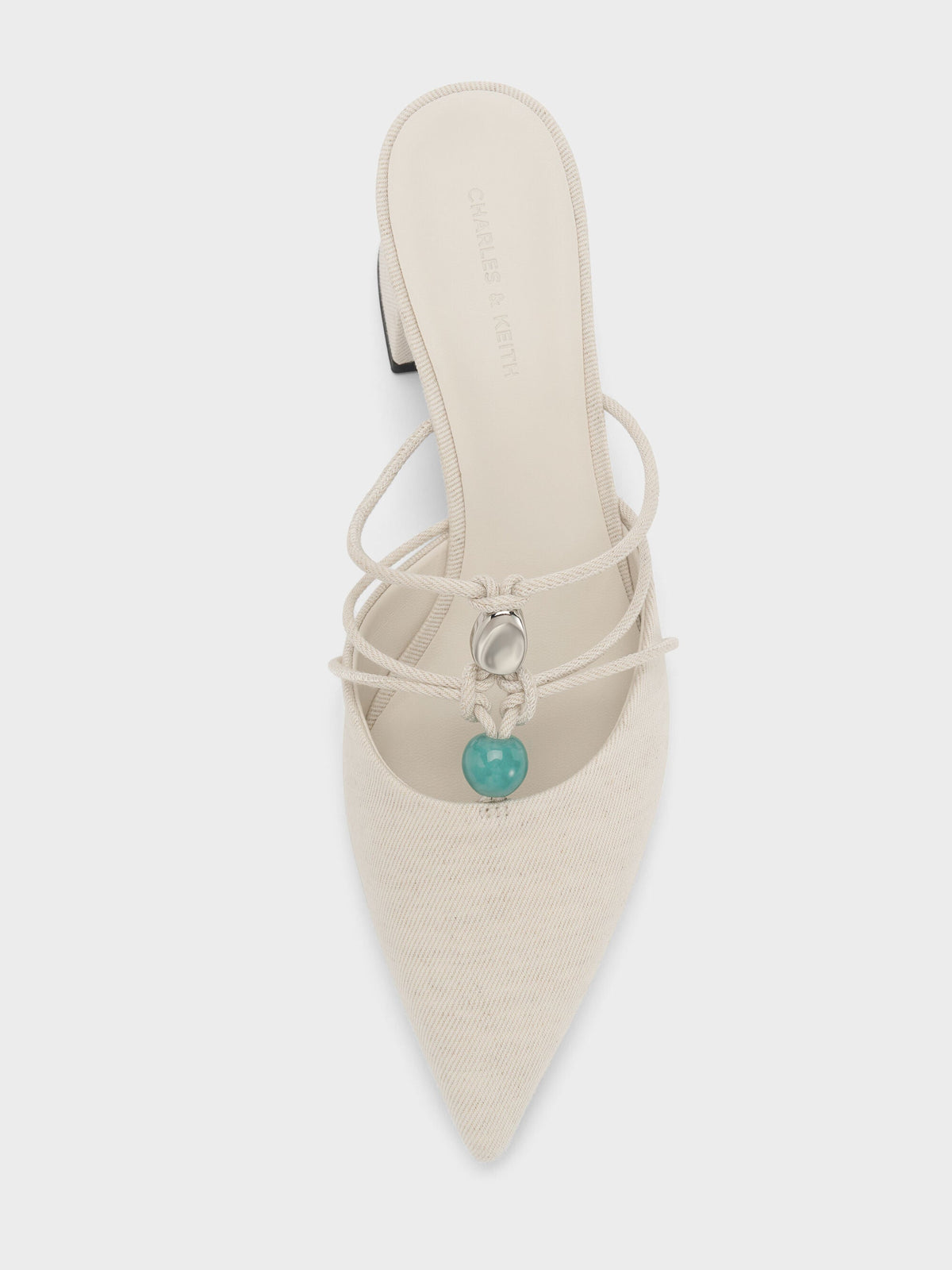CHARLES & KEITH Deals / Georgie Linen Bead Pointed Mules - Chalk