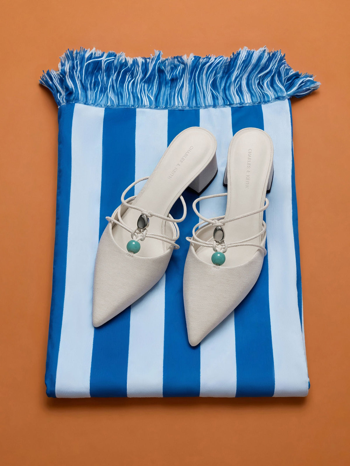 CHARLES & KEITH Deals / Georgie Linen Bead Pointed Mules - Chalk
