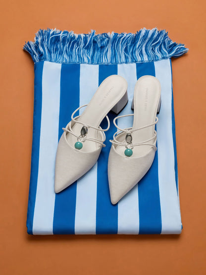 CHARLES & KEITH Deals / Georgie Linen Bead Pointed Mules - Chalk
