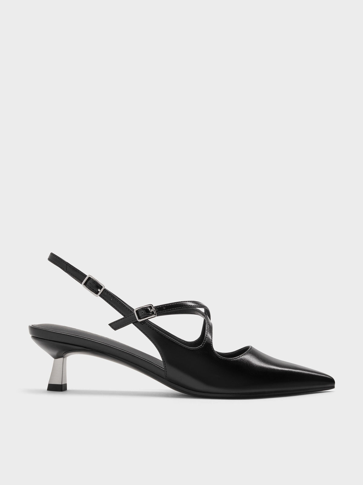 CHARLES & KEITH Best Price / Pauline Patent Crossover Kitten Heels - Black