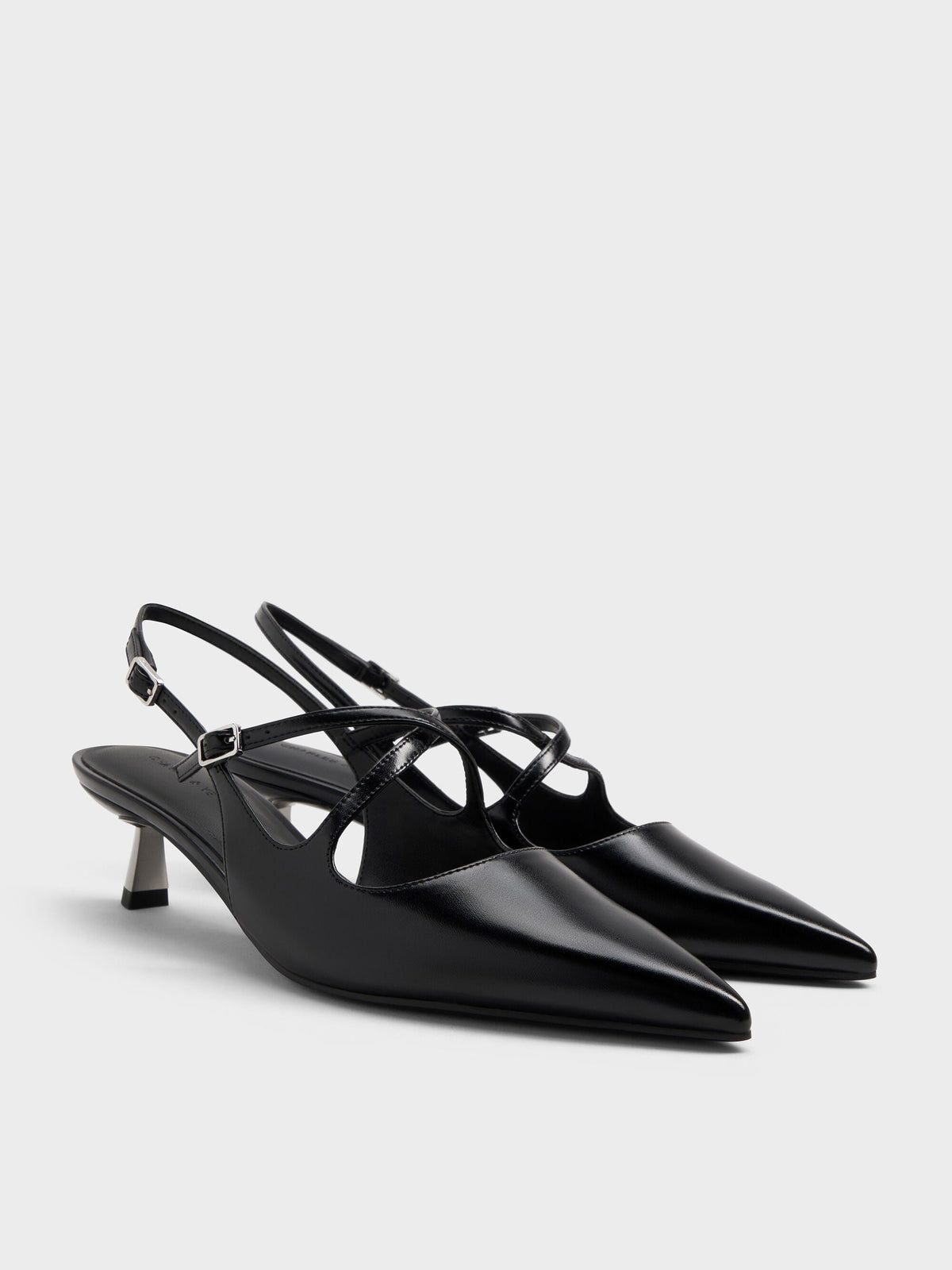 CHARLES & KEITH Best Price / Pauline Patent Crossover Kitten Heels - Black