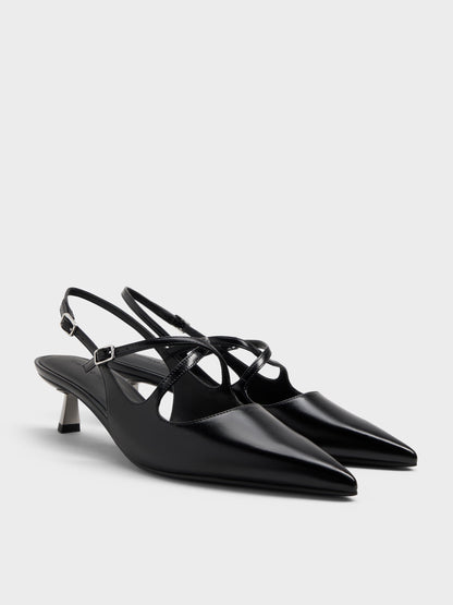CHARLES & KEITH Best Price / Pauline Patent Crossover Kitten Heels - Black
