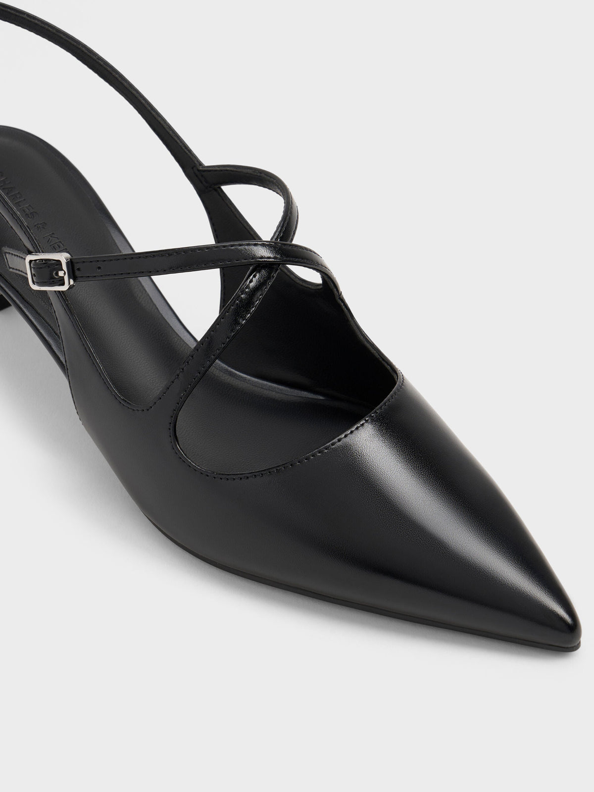 CHARLES & KEITH Best Price / Pauline Patent Crossover Kitten Heels - Black