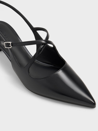 CHARLES & KEITH Best Price / Pauline Patent Crossover Kitten Heels - Black