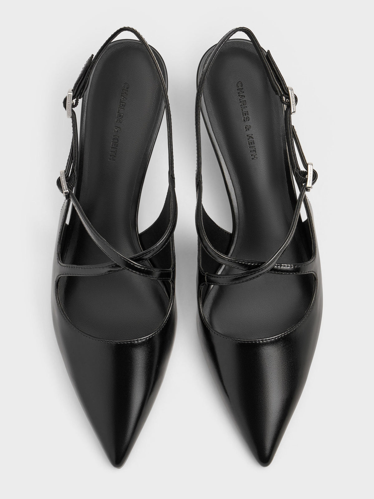CHARLES & KEITH Best Price / Pauline Patent Crossover Kitten Heels - Black