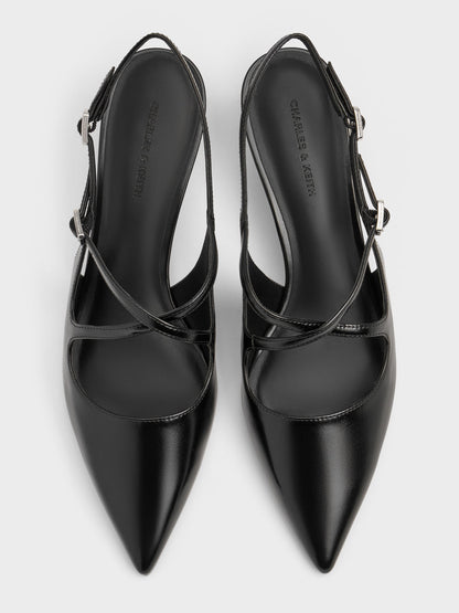 CHARLES & KEITH Best Price / Pauline Patent Crossover Kitten Heels - Black