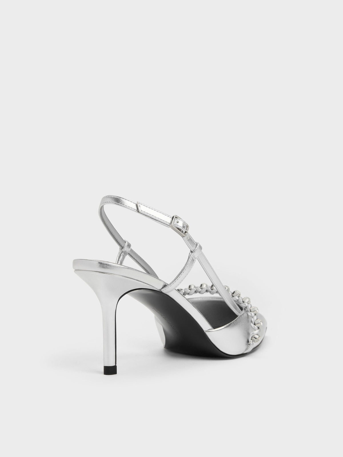 CHARLES & KEITH Quality / Metallic Crystal Slingback Pumps - Silver