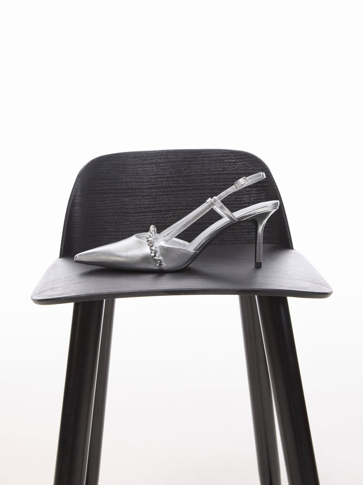 CHARLES & KEITH Quality / Metallic Crystal Slingback Pumps - Silver