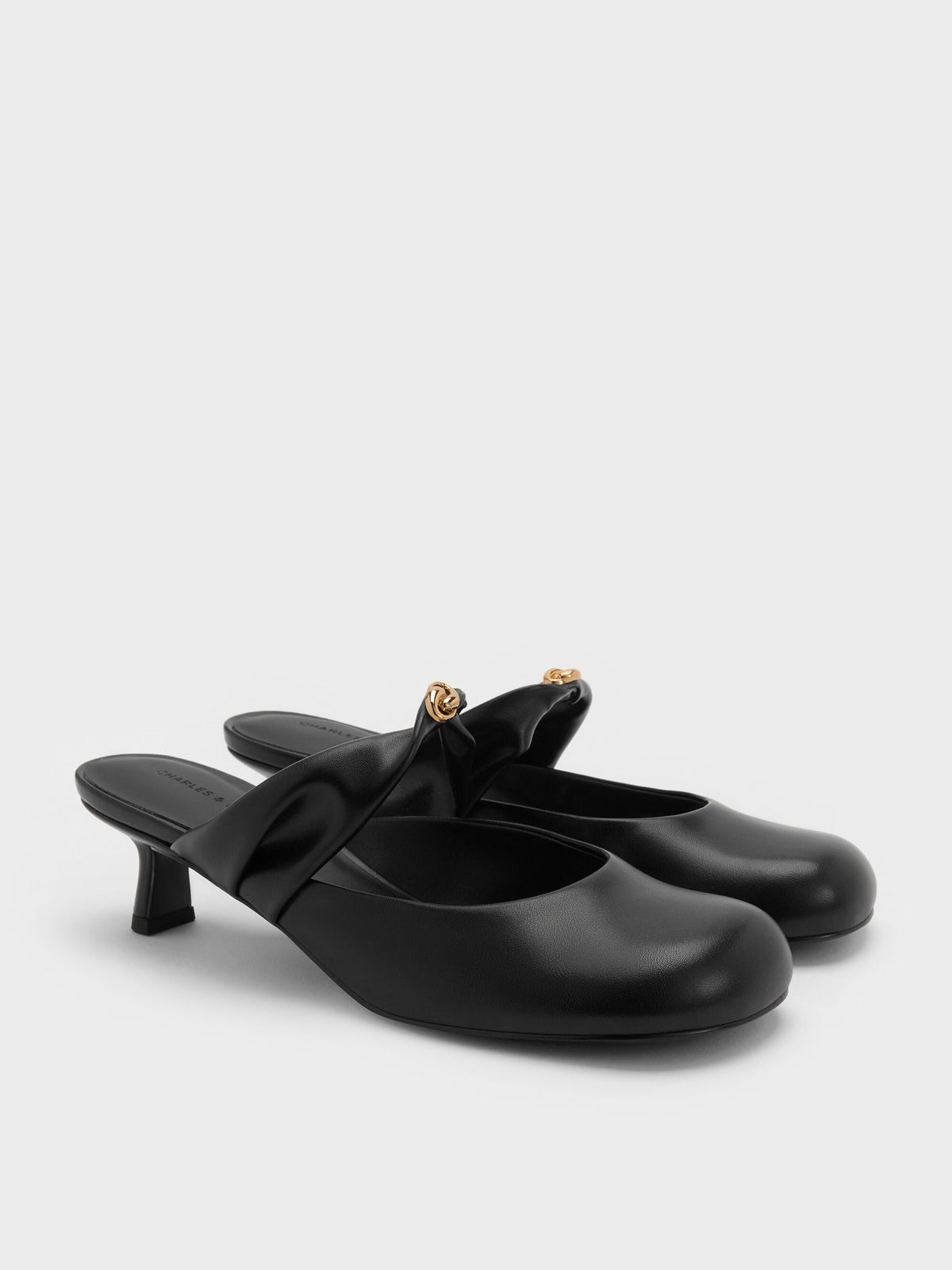 CHARLES & KEITH Smart Buy / Metallic-Accent Twisted-Strap Heeled Mules - Black