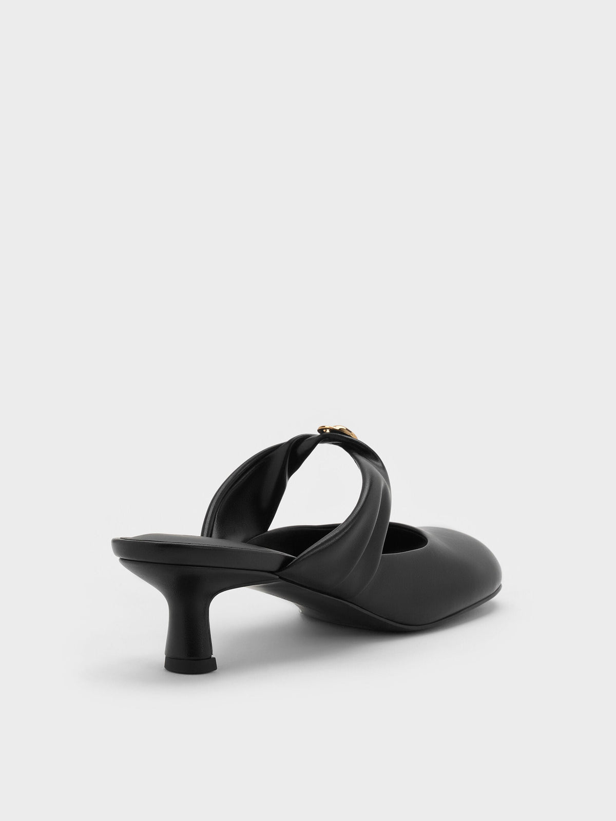 CHARLES & KEITH Smart Buy / Metallic-Accent Twisted-Strap Heeled Mules - Black