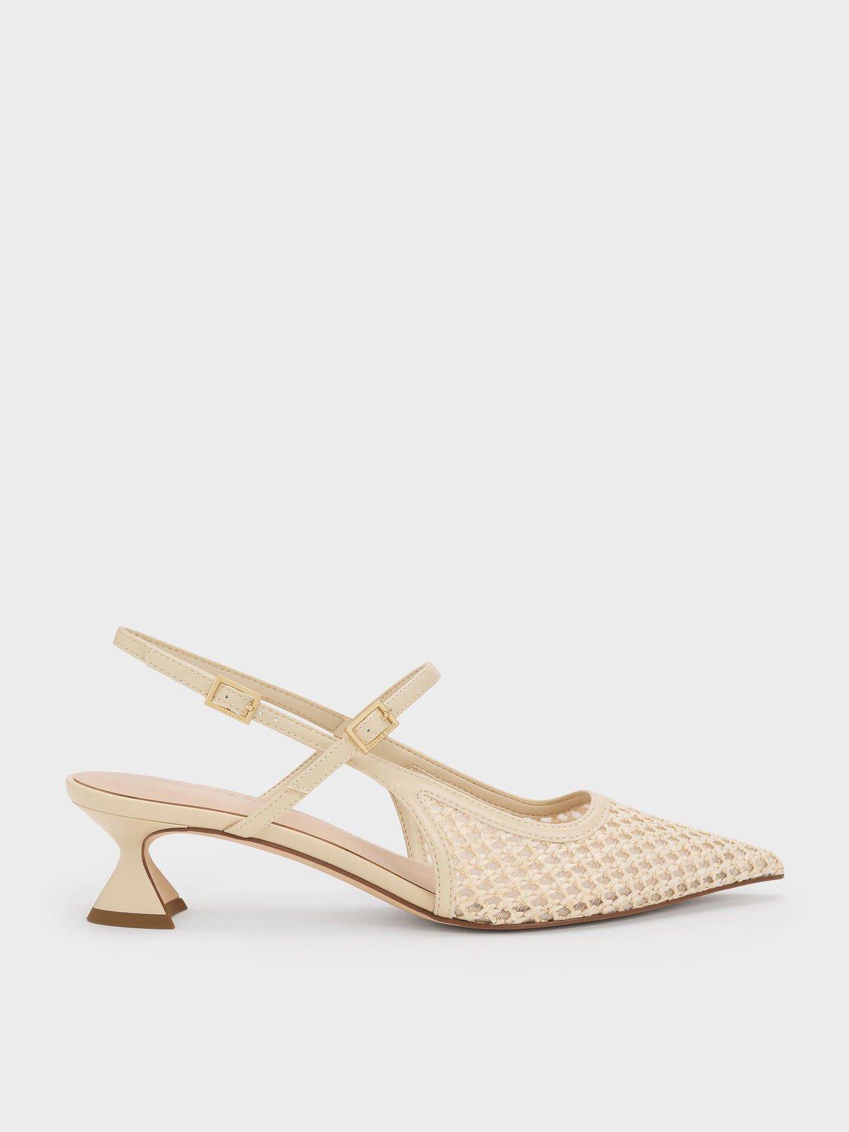 CHARLES & KEITH Great Value / Raffia Sculptural-Heel Slingback Pumps - Beige