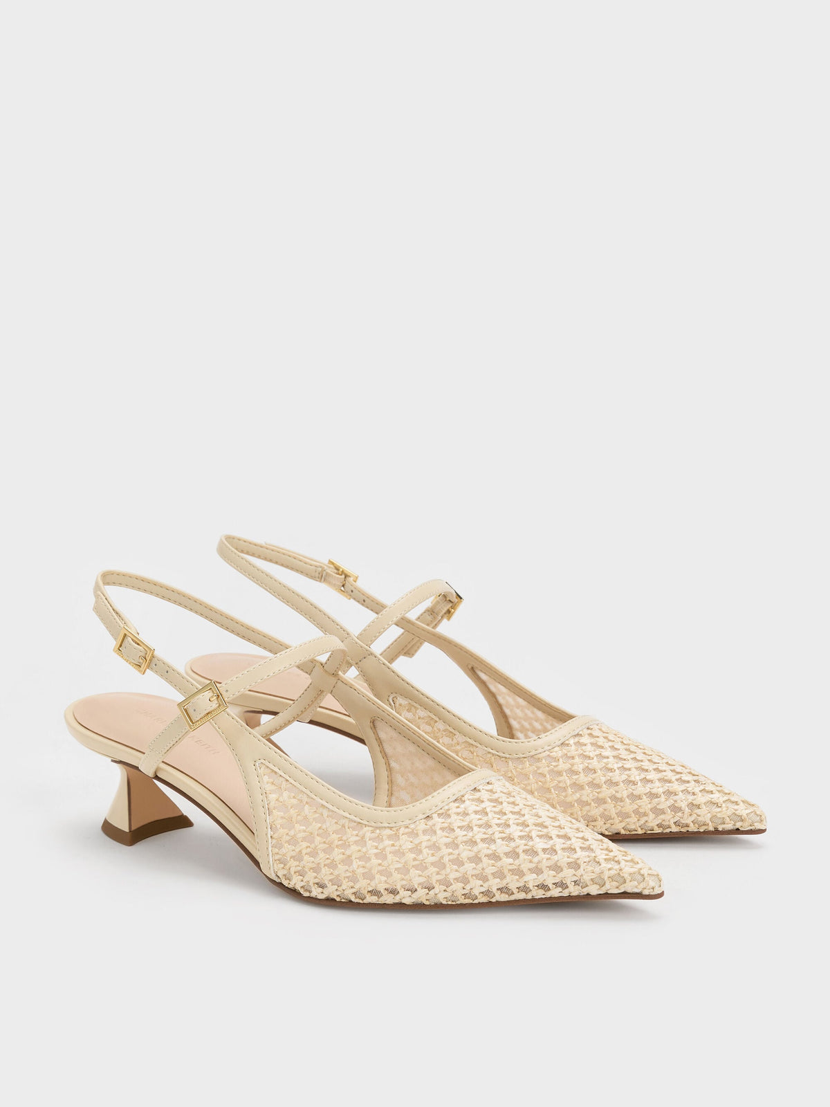 CHARLES & KEITH Great Value / Raffia Sculptural-Heel Slingback Pumps - Beige
