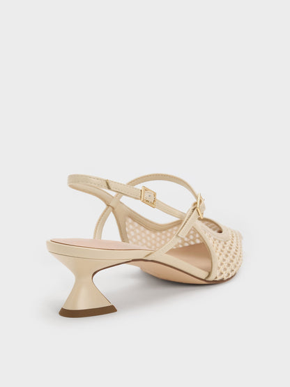 CHARLES & KEITH Great Value / Raffia Sculptural-Heel Slingback Pumps - Beige