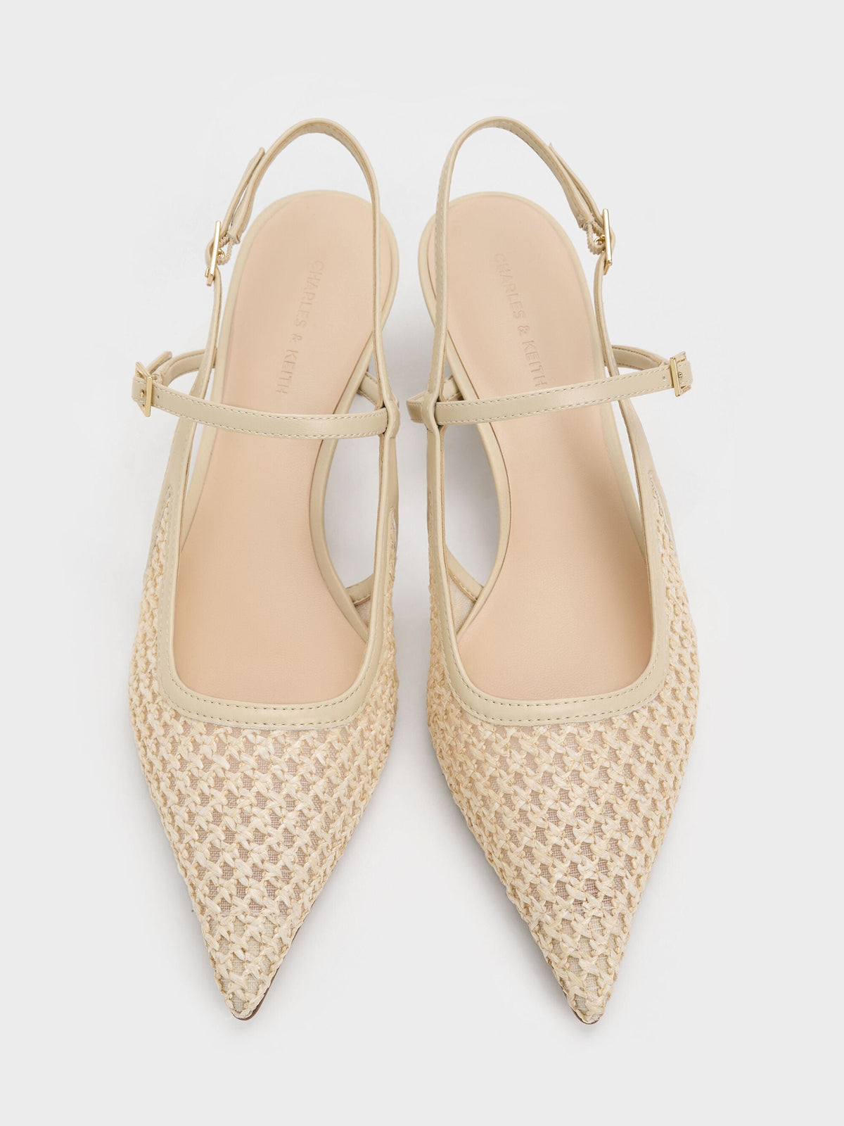 CHARLES & KEITH Great Value / Raffia Sculptural-Heel Slingback Pumps - Beige