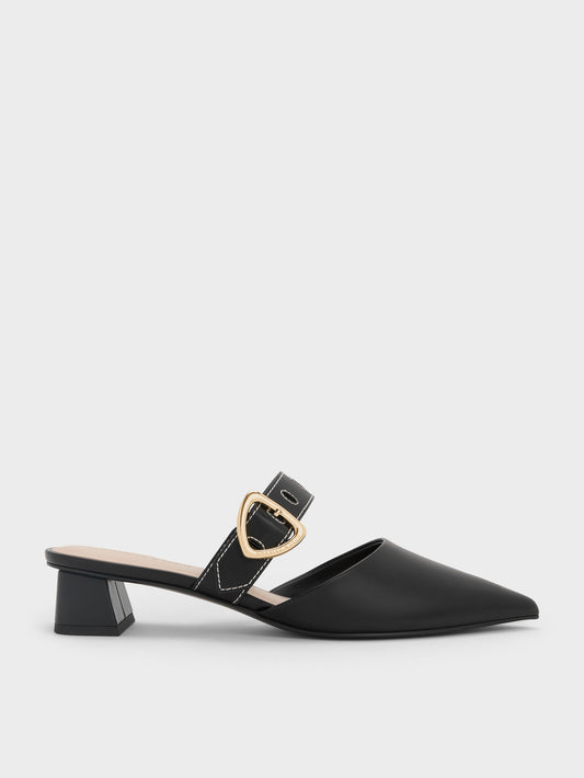 CHARLES & KEITH Smart Buy / Sepphe Buckle-Strap Heeled Mules - Black