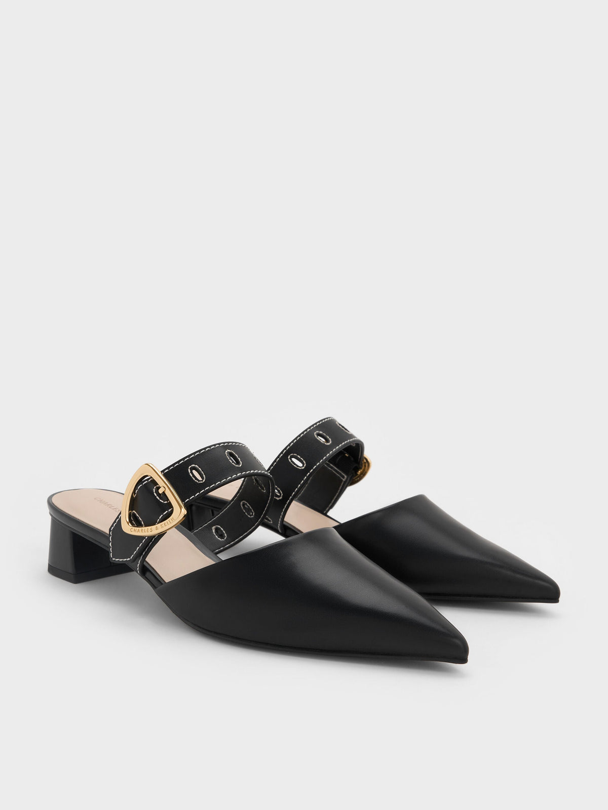 CHARLES & KEITH Smart Buy / Sepphe Buckle-Strap Heeled Mules - Black
