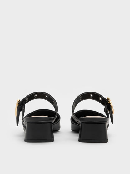 CHARLES & KEITH Smart Buy / Sepphe Buckle-Strap Heeled Mules - Black