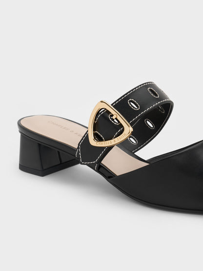 CHARLES & KEITH Smart Buy / Sepphe Buckle-Strap Heeled Mules - Black