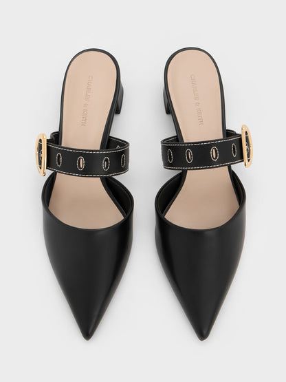 CHARLES & KEITH Smart Buy / Sepphe Buckle-Strap Heeled Mules - Black