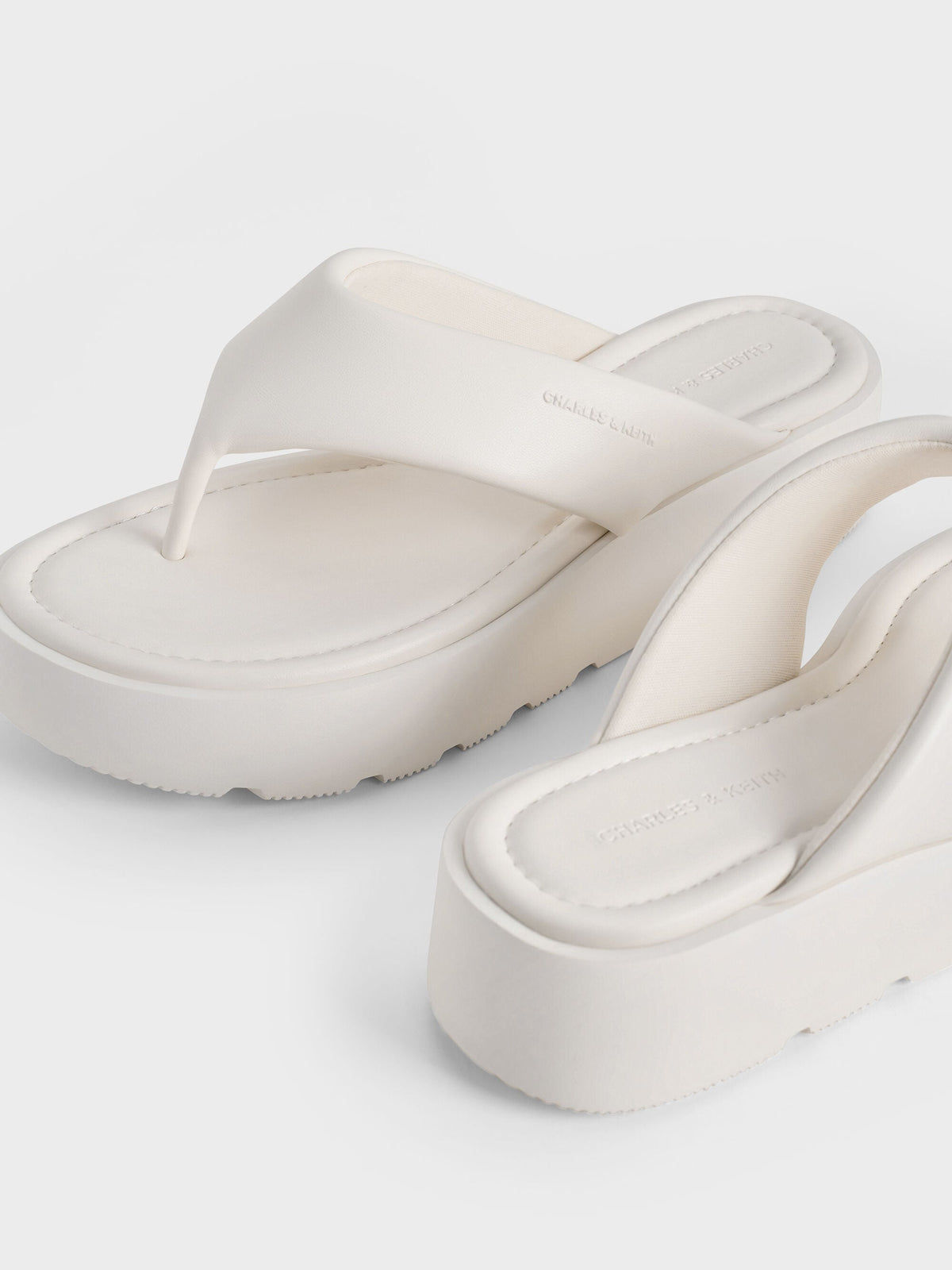 CHARLES & KEITH Essential / V-Strap Flatform Thong Sandals - White