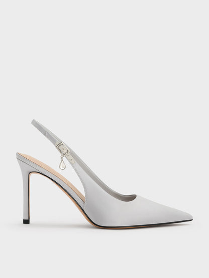 CHARLES & KEITH Everyday / Teardrop-Crystal Pointed Slingback Pumps - Silver