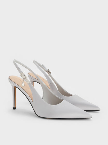 CHARLES & KEITH Everyday / Teardrop-Crystal Pointed Slingback Pumps - Silver