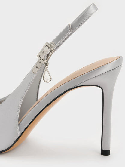 CHARLES & KEITH Everyday / Teardrop-Crystal Pointed Slingback Pumps - Silver