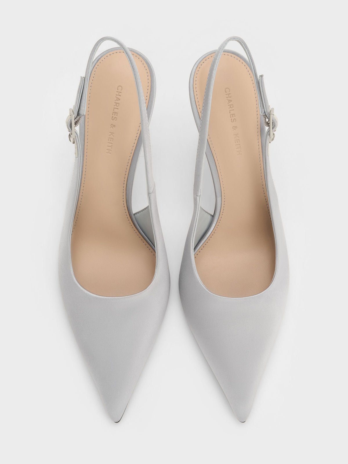 CHARLES & KEITH Everyday / Teardrop-Crystal Pointed Slingback Pumps - Silver