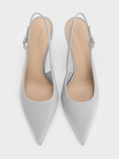 CHARLES & KEITH Everyday / Teardrop-Crystal Pointed Slingback Pumps - Silver