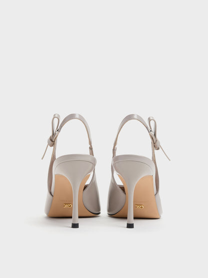 CHARLES & KEITH Popular / Anastasia Leather Slingback Pumps - Grey
