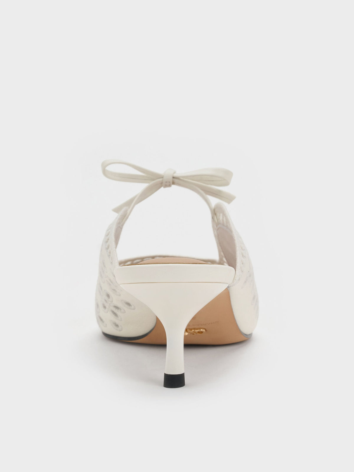 CHARLES & KEITH Hot Sale / Leather Embroidered Heeled Mules - White