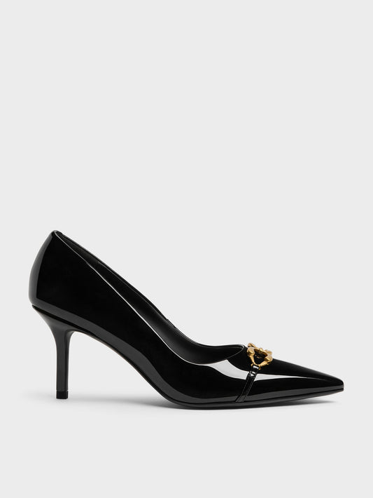 CHARLES & KEITH Deals / Patent Metallic-Buckle Pointed Pumps - Black Patent