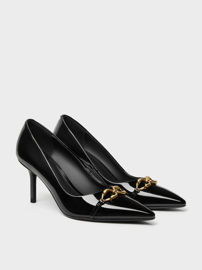 CHARLES & KEITH Deals / Patent Metallic-Buckle Pointed Pumps - Black Patent