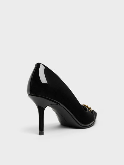 CHARLES & KEITH Deals / Patent Metallic-Buckle Pointed Pumps - Black Patent