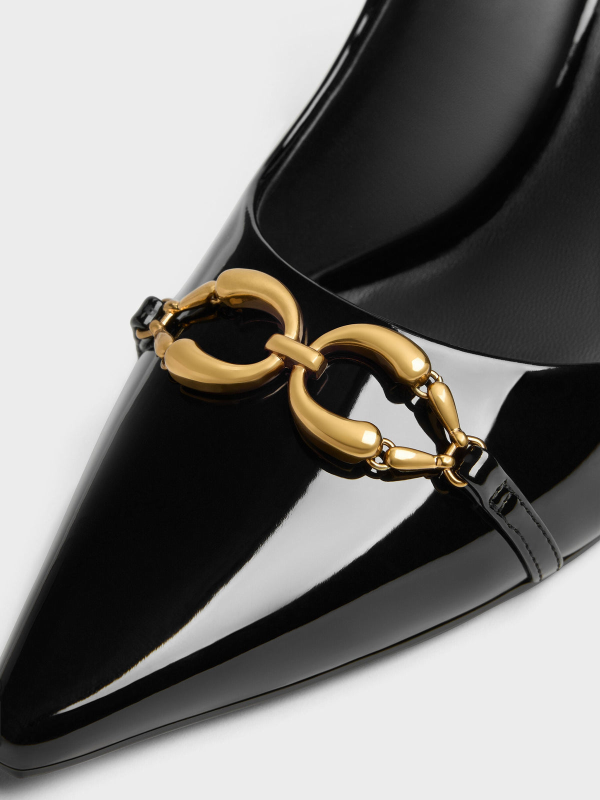 CHARLES & KEITH Deals / Patent Metallic-Buckle Pointed Pumps - Black Patent